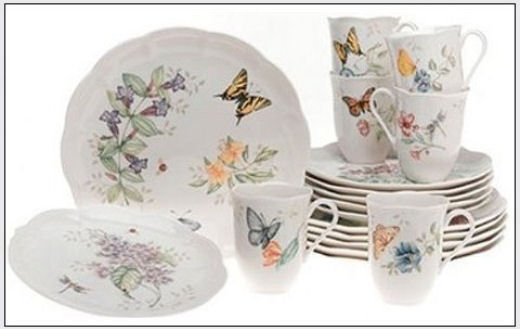 Multi Lenox Butterfly Meadow Bowl & Chopsticks 1.10 